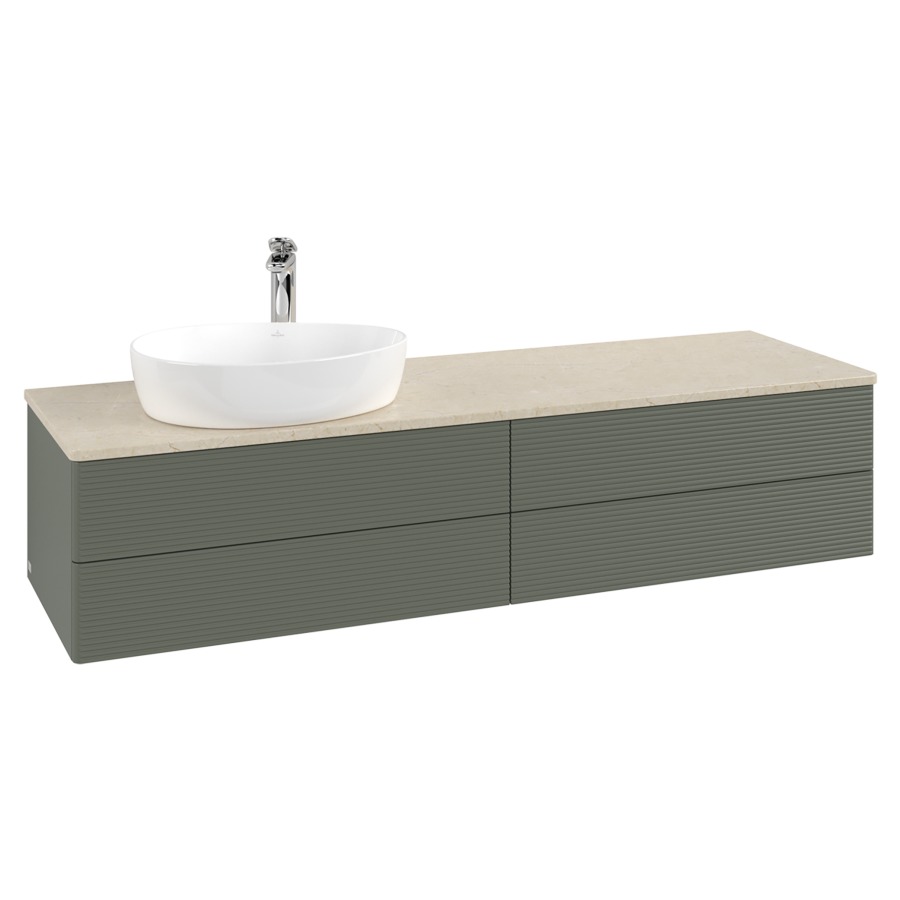 Élément inférieur  Antao
160 x 36 x 50 cm
2&nbsp;éléments de tiroir, 2&nbsp;tiroirs chacune
lavabo à gauche
avec siphon gain de place
avec matériel de fixation
pour 1 lavabo à poser 101037/101039/234171
recouvrement Botticino, 1 trou pour robinet
