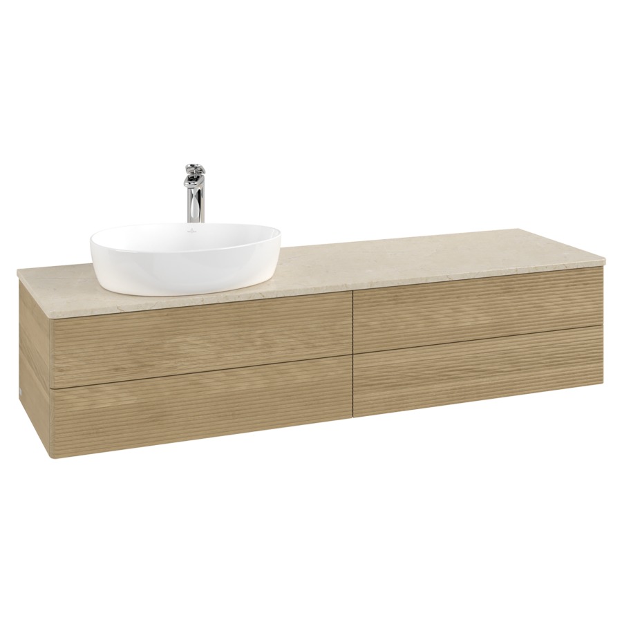 Élément inférieur  Antao
160 x 36 x 50 cm
2&nbsp;éléments de tiroir, 2&nbsp;tiroirs chacune
lavabo à gauche
avec siphon gain de place
avec matériel de fixation
pour 1 lavabo à poser 101037/101039/234171
recouvrement Botticino, 1 trou pour robinet