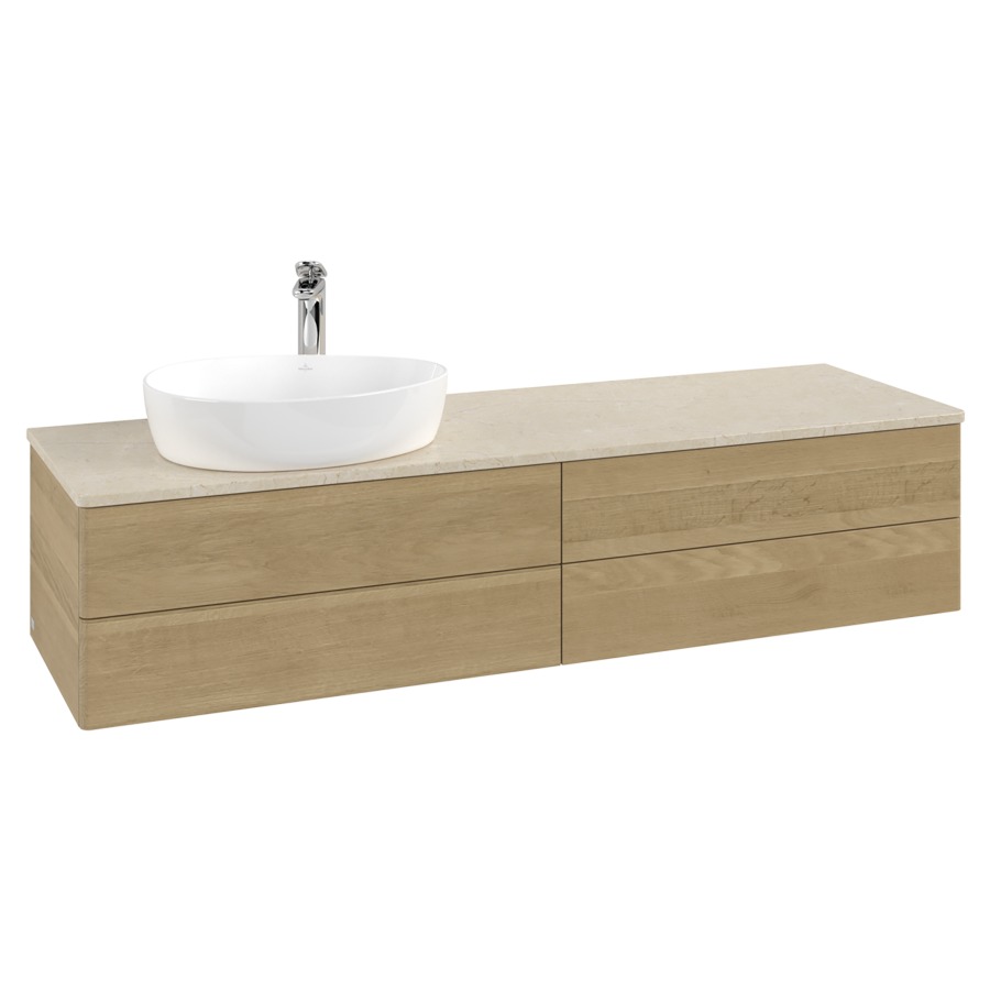 Élément inférieur  Antao
160 x 36 x 50 cm
2&nbsp;éléments de tiroir, 2&nbsp;tiroirs chacune
lavabo à gauche
avec siphon gain de place
avec matériel de fixation
pour 1 lavabo à poser 101037/101039/234171
recouvrement Botticino, 1 trou pour robinet
