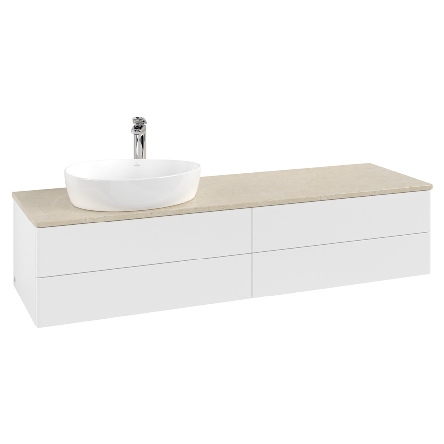 Élément inférieur  Antao
160 x 36 x 50 cm
2&nbsp;éléments de tiroir, 2&nbsp;tiroirs chacune
lavabo à gauche
avec siphon gain de place
avec matériel de fixation
pour 1 lavabo à poser 101037/101039/234171
recouvrement Botticino, 1 trou pour robinet