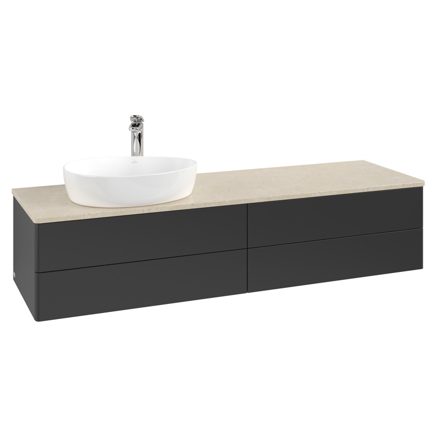 Élément inférieur  Antao
160 x 36 x 50 cm
2&nbsp;éléments de tiroir, 2&nbsp;tiroirs chacune
lavabo à gauche
avec siphon gain de place
avec matériel de fixation
pour 1 lavabo à poser 101037/101039/234171
recouvrement Botticino, 1 trou pour robinet