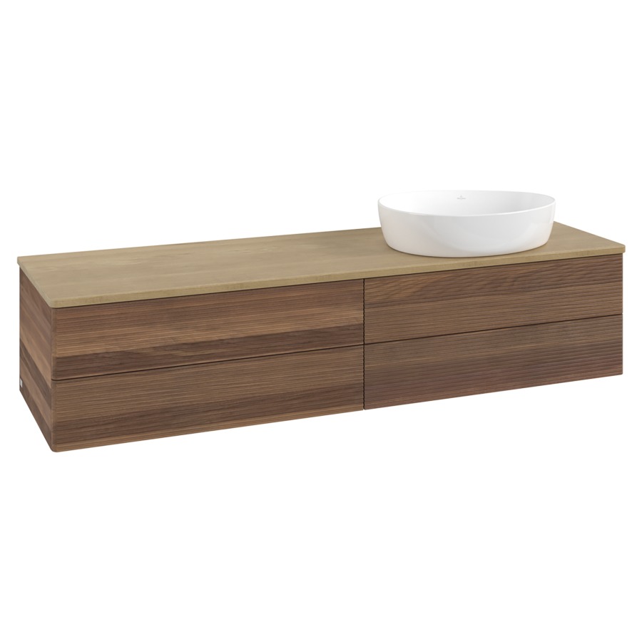 Élément inférieur  Antao
160 x 36 x 50 cm
2&nbsp;éléments de tiroir, 2&nbsp;tiroirs chacune
lavabo à droite
avec siphon gain de place
avec matériel de fixation
pour 1 lavabo à poser 234171/234172/234173
recouvrement Honey Oak
sans trou pour robinet