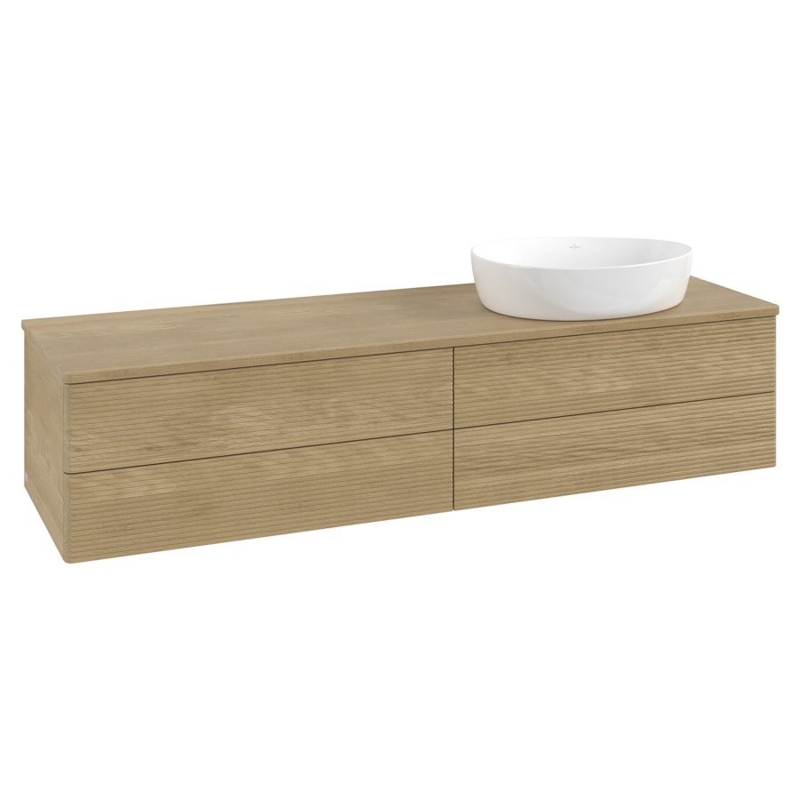 Élément inférieur  Antao
160 x 36 x 50 cm
2&nbsp;éléments de tiroir, 2&nbsp;tiroirs chacune
lavabo à droite
avec siphon gain de place
avec matériel de fixation
pour 1 lavabo à poser 234171/234172/234173
recouvrement Honey Oak
sans trou pour robinet
