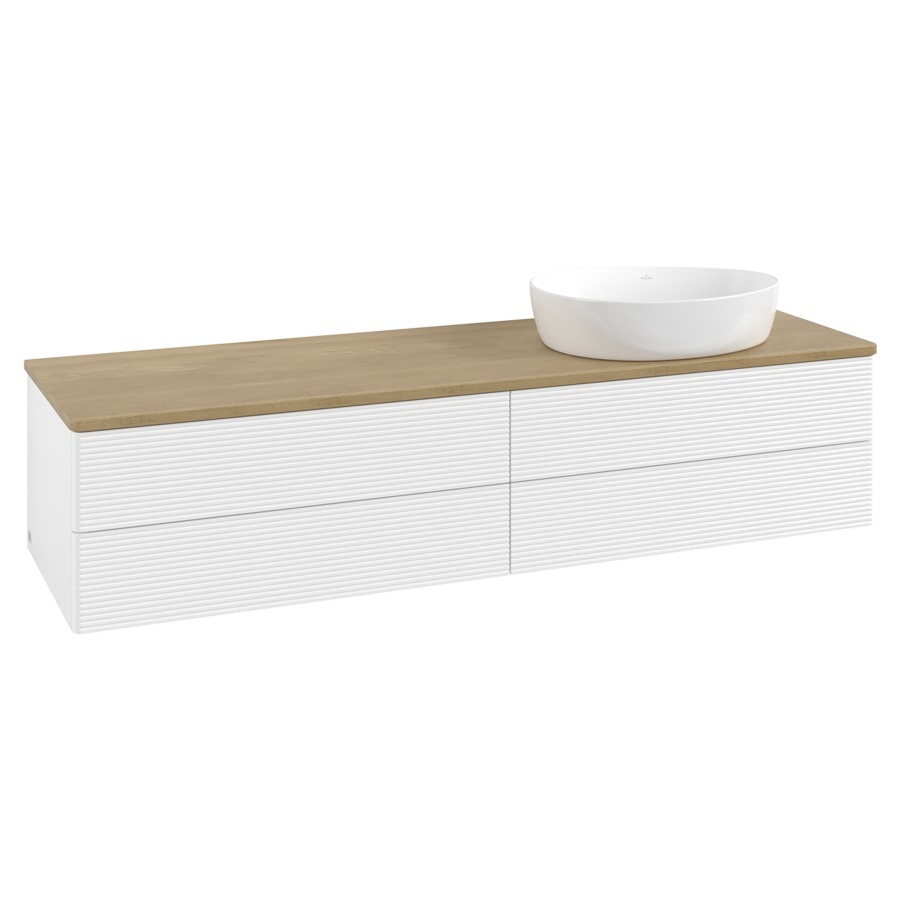 Élément inférieur  Antao
160 x 36 x 50 cm
2&nbsp;éléments de tiroir, 2&nbsp;tiroirs chacune
lavabo à droite
avec siphon gain de place
avec matériel de fixation
pour 1 lavabo à poser 234171/234172/234173
recouvrement Honey Oak
sans trou pour robinet