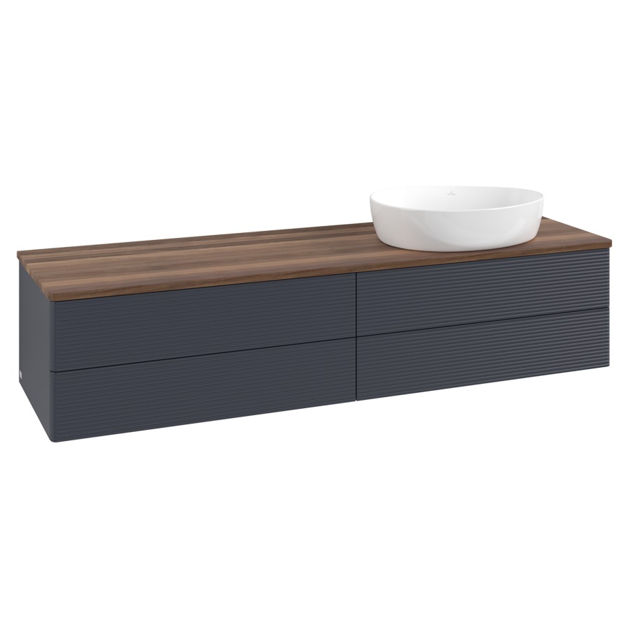 Élément inférieur  Antao
160 x 36 x 50 cm
2&nbsp;éléments de tiroir, 2&nbsp;tiroirs chacune
lavabo à droite
avec siphon gain de place
avec matériel de fixation
pour 1 lavabo à poser 234171/234172/234173
recouvrement Warm Walnut
sans trou pour robinet