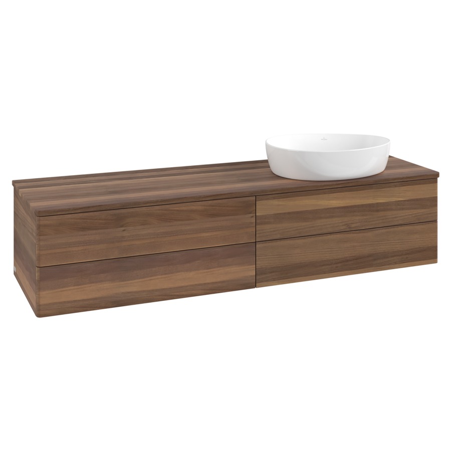 Élément inférieur  Antao
160 x 36 x 50 cm
2&nbsp;éléments de tiroir, 2&nbsp;tiroirs chacune
lavabo à droite
avec siphon gain de place
avec matériel de fixation
pour 1 lavabo à poser 234171/234172/234173
recouvrement Warm Walnut
sans trou pour robinet