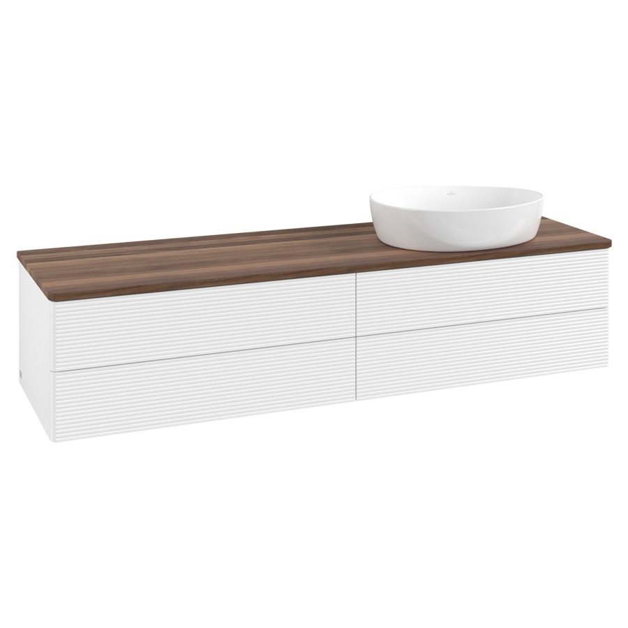 Élément inférieur  Antao
160 x 36 x 50 cm
2&nbsp;éléments de tiroir, 2&nbsp;tiroirs chacune
lavabo à droite
avec siphon gain de place
avec matériel de fixation
pour 1 lavabo à poser 234171/234172/234173
recouvrement Warm Walnut
sans trou pour robinet