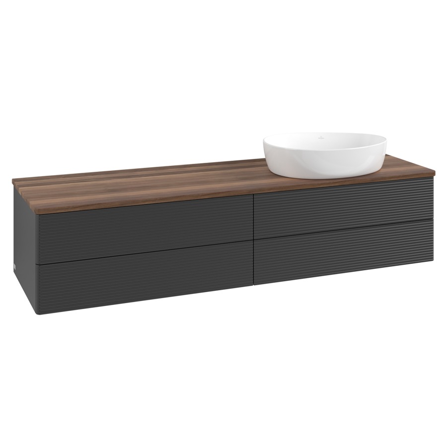 Élément inférieur  Antao
160 x 36 x 50 cm
2&nbsp;éléments de tiroir, 2&nbsp;tiroirs chacune
lavabo à droite
avec siphon gain de place
avec matériel de fixation
pour 1 lavabo à poser 234171/234172/234173
recouvrement Warm Walnut
sans trou pour robinet