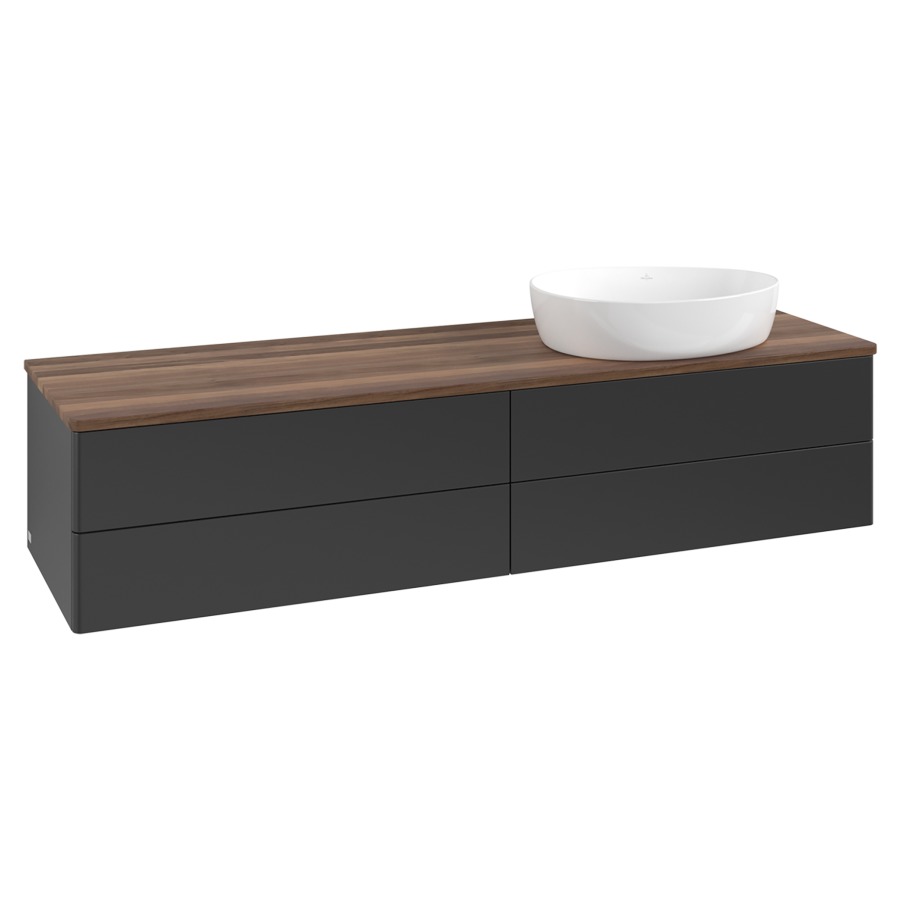 Élément inférieur  Antao
160 x 36 x 50 cm
2&nbsp;éléments de tiroir, 2&nbsp;tiroirs chacune
lavabo à droite
avec siphon gain de place
avec matériel de fixation
pour 1 lavabo à poser 234171/234172/234173
recouvrement Warm Walnut
sans trou pour robinet