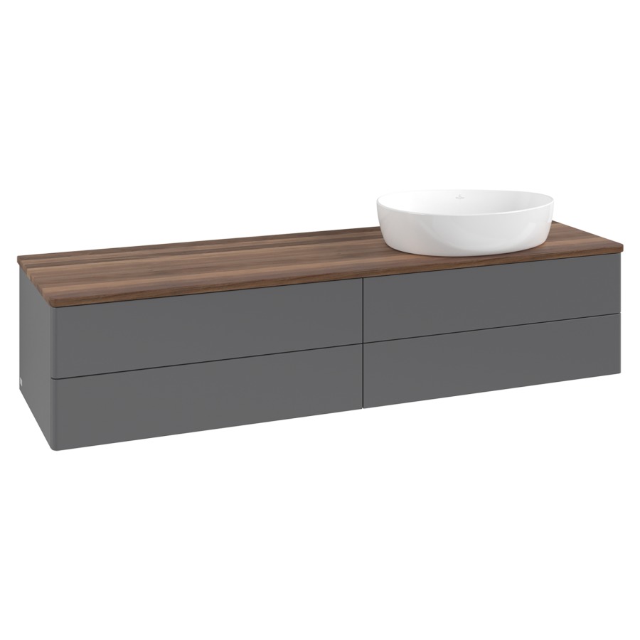 Élément inférieur  Antao
160 x 36 x 50 cm
2&nbsp;éléments de tiroir, 2&nbsp;tiroirs chacune
lavabo à droite
avec siphon gain de place
avec matériel de fixation
pour 1 lavabo à poser 234171/234172/234173
recouvrement Warm Walnut
sans trou pour robinet