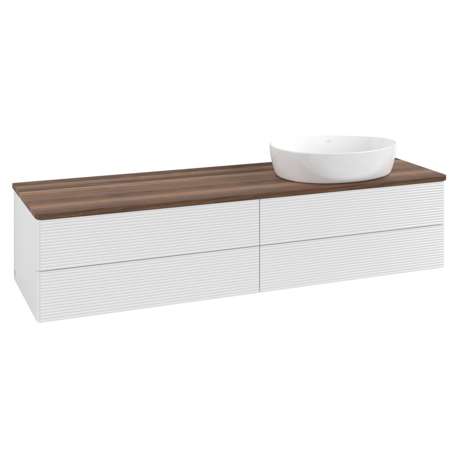 Élément inférieur  Antao
160 x 36 x 50 cm
2&nbsp;éléments de tiroir, 2&nbsp;tiroirs chacune
lavabo à droite
avec siphon gain de place
avec matériel de fixation
pour 1 lavabo à poser 234171/234172/234173
recouvrement Warm Walnut
sans trou pour robinet