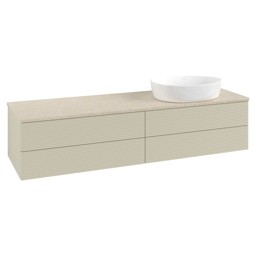 Élément inférieur  Antao
160 x 36 x 50 cm
2&nbsp;éléments de tiroir, 2&nbsp;tiroirs chacune
lavabo à droite
avec siphon gain de place
avec matériel de fixation
pour 1 lavabo à poser 234171/234172/234173
recouvrement Botticino
sans trou pour robinet