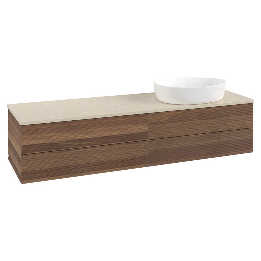 Élément inférieur  Antao
160 x 36 x 50 cm
2&nbsp;éléments de tiroir, 2&nbsp;tiroirs chacune
lavabo à droite
avec siphon gain de place
avec matériel de fixation
pour 1 lavabo à poser 234171/234172/234173
recouvrement Botticino
sans trou pour robinet