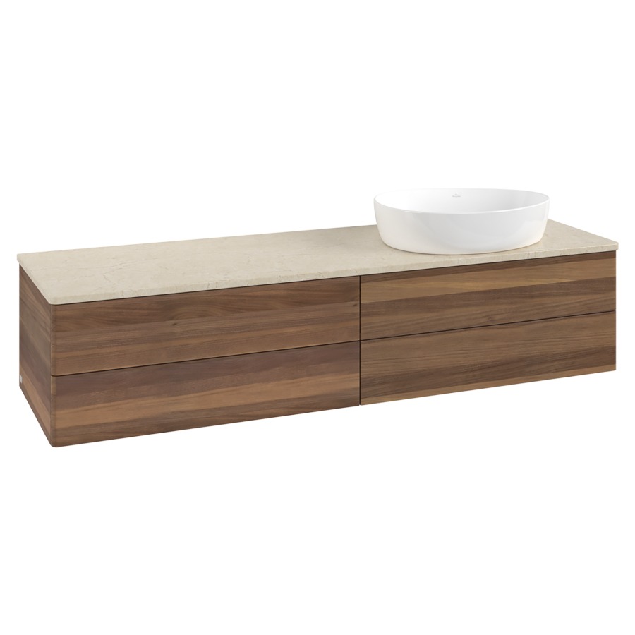 Élément inférieur  Antao
160 x 36 x 50 cm
2&nbsp;éléments de tiroir, 2&nbsp;tiroirs chacune
lavabo à droite
avec siphon gain de place
avec matériel de fixation
pour 1 lavabo à poser 234171/234172/234173
recouvrement Botticino
sans trou pour robinet
