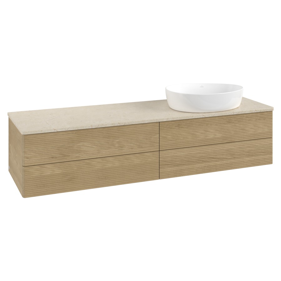Élément inférieur  Antao
160 x 36 x 50 cm
2&nbsp;éléments de tiroir, 2&nbsp;tiroirs chacune
lavabo à droite
avec siphon gain de place
avec matériel de fixation
pour 1 lavabo à poser 234171/234172/234173
recouvrement Botticino
sans trou pour robinet