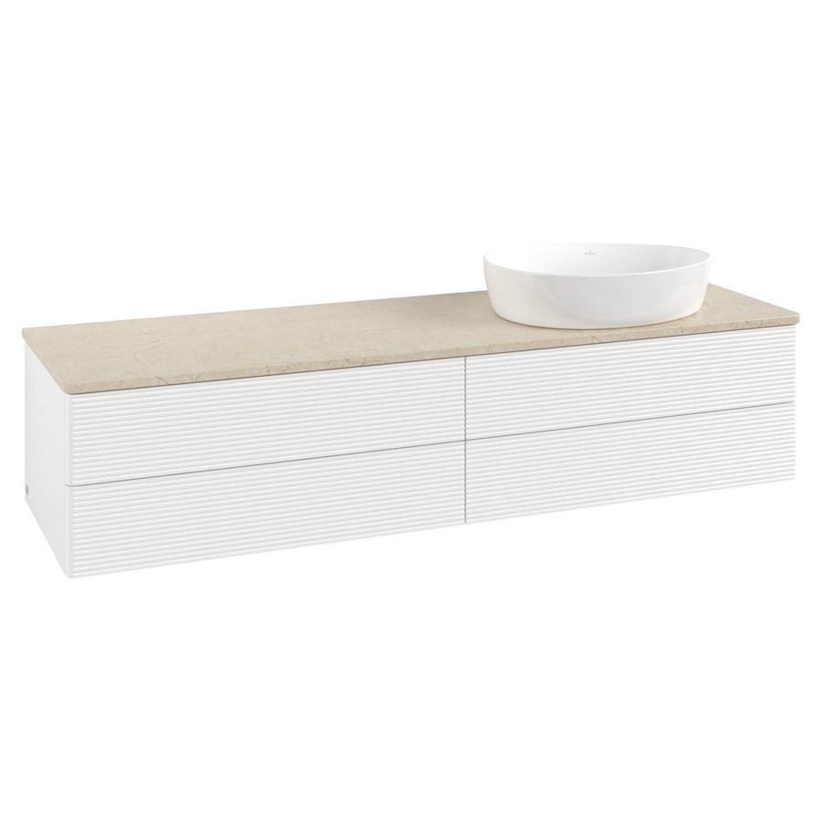 Élément inférieur  Antao
160 x 36 x 50 cm
2&nbsp;éléments de tiroir, 2&nbsp;tiroirs chacune
lavabo à droite
avec siphon gain de place
avec matériel de fixation
pour 1 lavabo à poser 234171/234172/234173
recouvrement Botticino
sans trou pour robinet