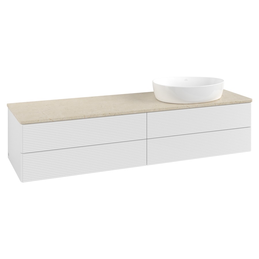 Élément inférieur  Antao
160 x 36 x 50 cm
2&nbsp;éléments de tiroir, 2&nbsp;tiroirs chacune
lavabo à droite
avec siphon gain de place
avec matériel de fixation
pour 1 lavabo à poser 234171/234172/234173
recouvrement Botticino
sans trou pour robinet