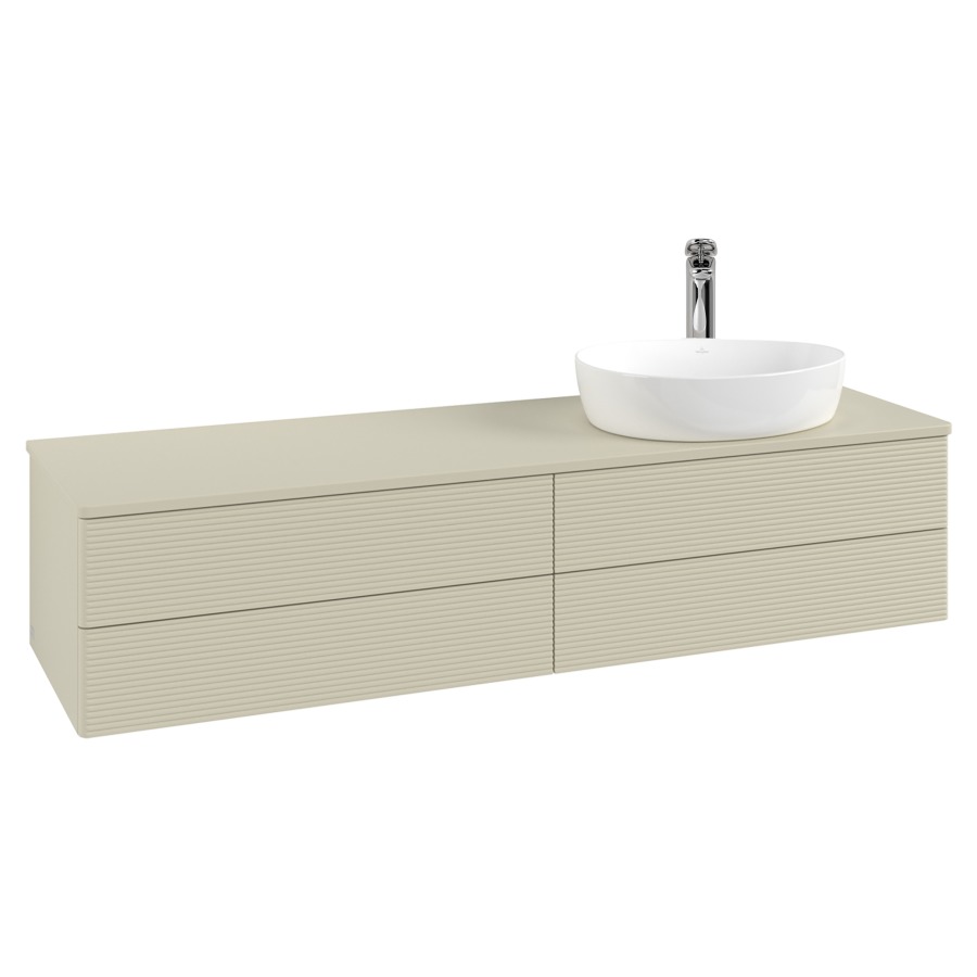 Élément inférieur  Antao
160 x 36 x 50 cm
2&nbsp;éléments de tiroir, 2&nbsp;tiroirs chacune
lavabo à droite
avec siphon gain de place
avec matériel de fixation
pour 1 lavabo à poser 101037/101039/234171
recouvrement avec trou pour robinet