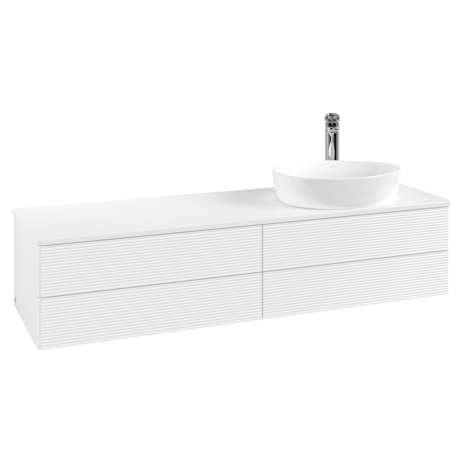 Élément inférieur  Antao
160 x 36 x 50 cm
2&nbsp;éléments de tiroir, 2&nbsp;tiroirs chacune
lavabo à droite
avec siphon gain de place
avec matériel de fixation
pour 1 lavabo à poser 101037/101039/234171
recouvrement avec trou pour robinet