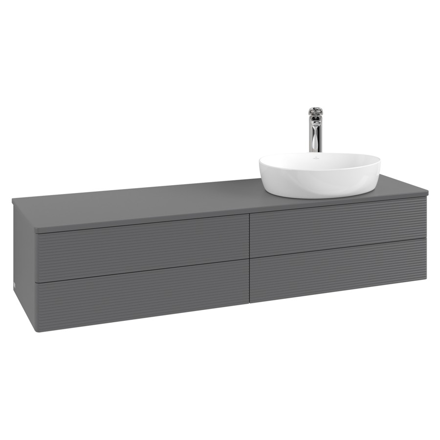 Élément inférieur  Antao
160 x 36 x 50 cm
2&nbsp;éléments de tiroir, 2&nbsp;tiroirs chacune
lavabo à droite
avec siphon gain de place
avec matériel de fixation
pour 1 lavabo à poser 101037/101039/234171
recouvrement avec trou pour robinet