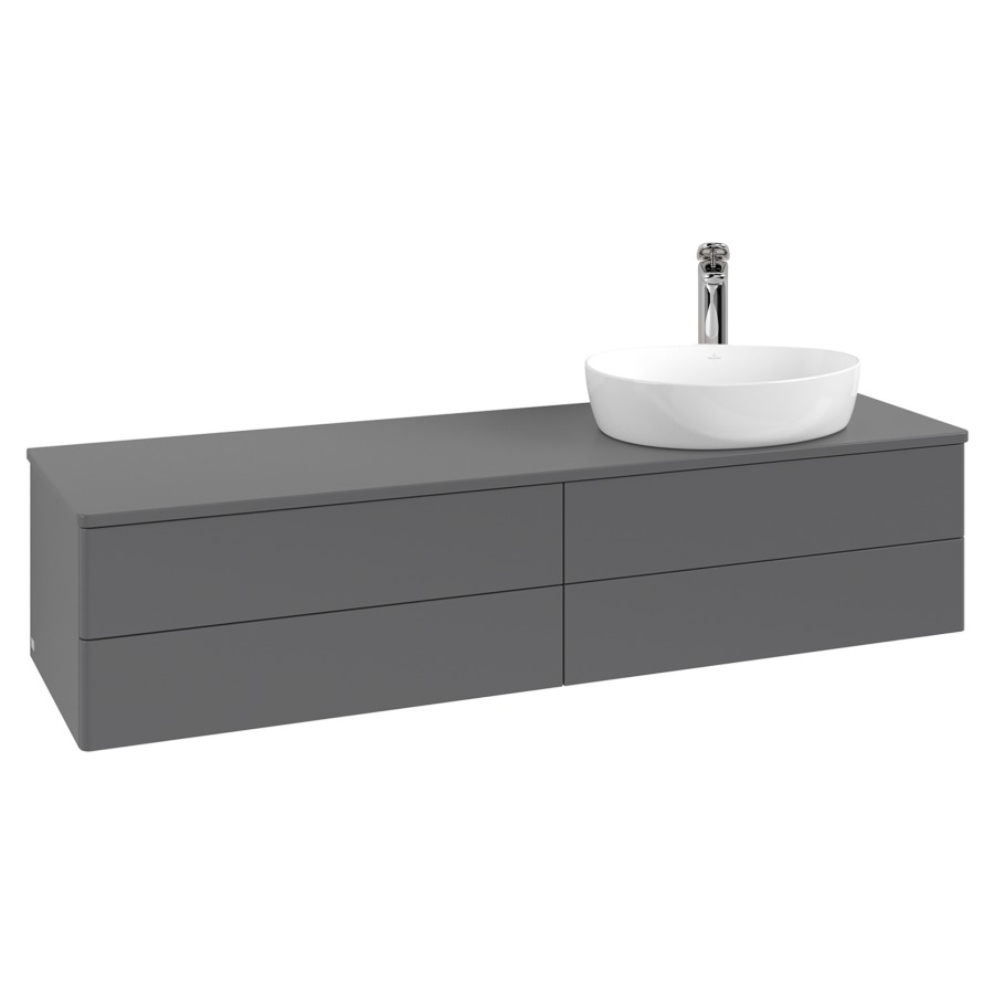 Élément inférieur  Antao
160 x 36 x 50 cm
2&nbsp;éléments de tiroir, 2&nbsp;tiroirs chacune
lavabo à droite
avec siphon gain de place
avec matériel de fixation
pour 1 lavabo à poser 101037/101039/234171
recouvrement avec trou pour robinet