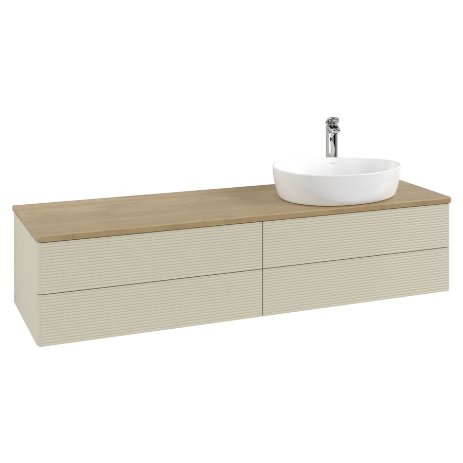 Élément inférieur  Antao
160 x 36 x 50 cm
2&nbsp;éléments de tiroir, 2&nbsp;tiroirs chacune
lavabo à droite
avec siphon gain de place
avec matériel de fixation
pour 1 lavabo à poser 101037/101039/234171
recouvrement Honey Oak, 1 trou pour robinet