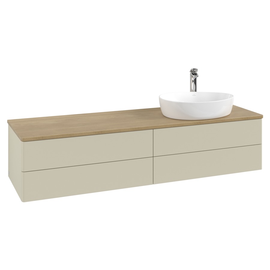 Élément inférieur  Antao
160 x 36 x 50 cm
2&nbsp;éléments de tiroir, 2&nbsp;tiroirs chacune
lavabo à droite
avec siphon gain de place
avec matériel de fixation
pour 1 lavabo à poser 101037/101039/234171
recouvrement Honey Oak, 1 trou pour robinet