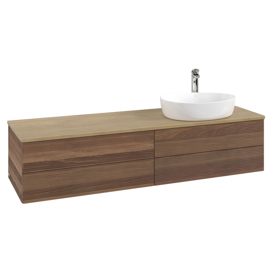 Élément inférieur  Antao
160 x 36 x 50 cm
2&nbsp;éléments de tiroir, 2&nbsp;tiroirs chacune
lavabo à droite
avec siphon gain de place
avec matériel de fixation
pour 1 lavabo à poser 101037/101039/234171
recouvrement Honey Oak, 1 trou pour robinet