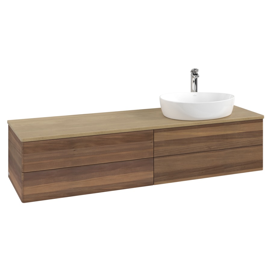 Élément inférieur  Antao
160 x 36 x 50 cm
2&nbsp;éléments de tiroir, 2&nbsp;tiroirs chacune
lavabo à droite
avec siphon gain de place
avec matériel de fixation
pour 1 lavabo à poser 101037/101039/234171
recouvrement Honey Oak, 1 trou pour robinet