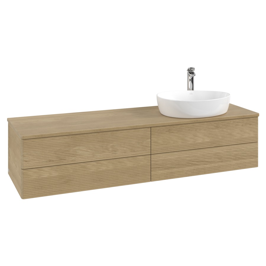 Élément inférieur  Antao
160 x 36 x 50 cm
2&nbsp;éléments de tiroir, 2&nbsp;tiroirs chacune
lavabo à droite
avec siphon gain de place
avec matériel de fixation
pour 1 lavabo à poser 101037/101039/234171
recouvrement Honey Oak, 1 trou pour robinet