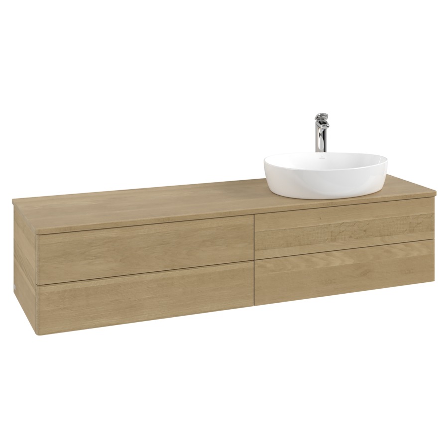 Élément inférieur  Antao
160 x 36 x 50 cm
2&nbsp;éléments de tiroir, 2&nbsp;tiroirs chacune
lavabo à droite
avec siphon gain de place
avec matériel de fixation
pour 1 lavabo à poser 101037/101039/234171
recouvrement Honey Oak, 1 trou pour robinet