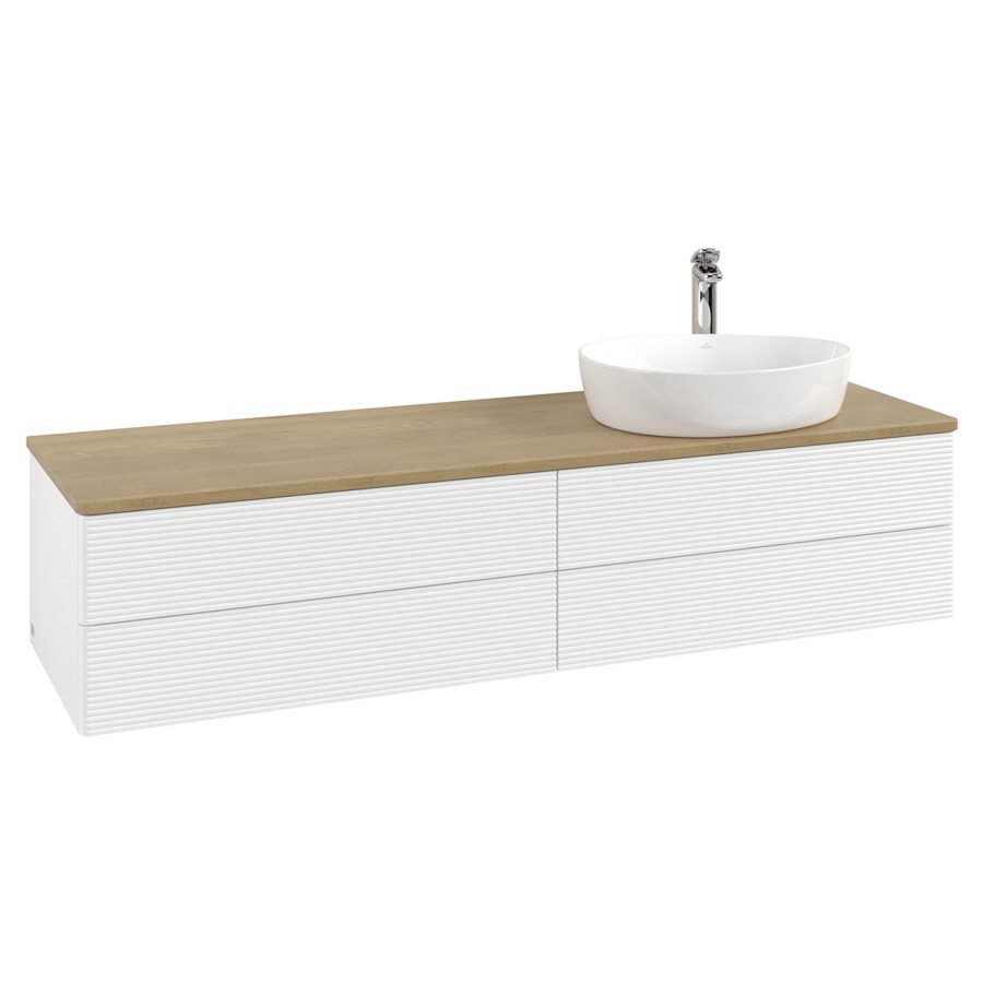 Élément inférieur  Antao
160 x 36 x 50 cm
2&nbsp;éléments de tiroir, 2&nbsp;tiroirs chacune
lavabo à droite
avec siphon gain de place
avec matériel de fixation
pour 1 lavabo à poser 101037/101039/234171
recouvrement Honey Oak, 1 trou pour robinet