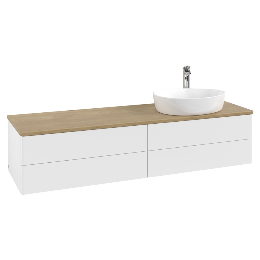 Élément inférieur  Antao
160 x 36 x 50 cm
2&nbsp;éléments de tiroir, 2&nbsp;tiroirs chacune
lavabo à droite
avec siphon gain de place
avec matériel de fixation
pour 1 lavabo à poser 101037/101039/234171
recouvrement Honey Oak, 1 trou pour robinet