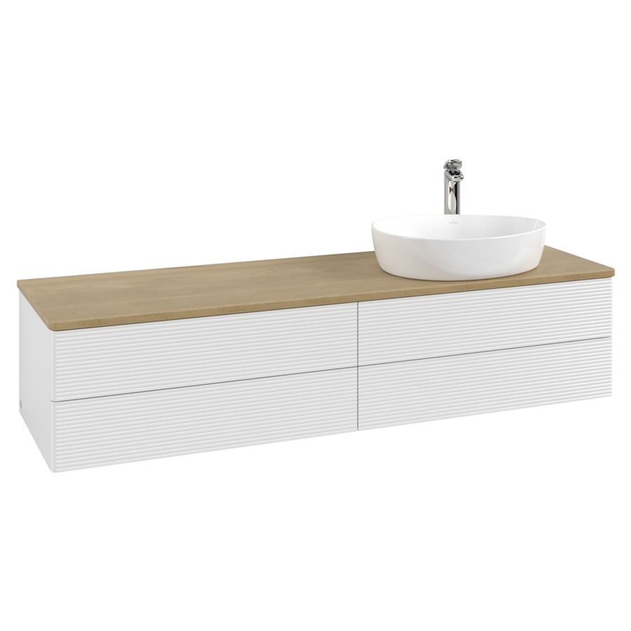 Élément inférieur  Antao
160 x 36 x 50 cm
2&nbsp;éléments de tiroir, 2&nbsp;tiroirs chacune
lavabo à droite
avec siphon gain de place
avec matériel de fixation
pour 1 lavabo à poser 101037/101039/234171
recouvrement Honey Oak, 1 trou pour robinet