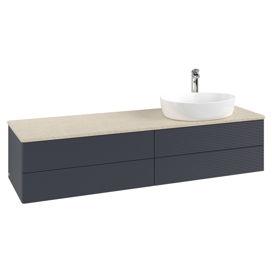 Élément inférieur  Antao
160 x 36 x 50 cm
2&nbsp;éléments de tiroir, 2&nbsp;tiroirs chacune
lavabo à droite
avec siphon gain de place
avec matériel de fixation
pour 1 lavabo à poser 101037/101039/234171
recouvrement Botticino, 1 trou pour robinet