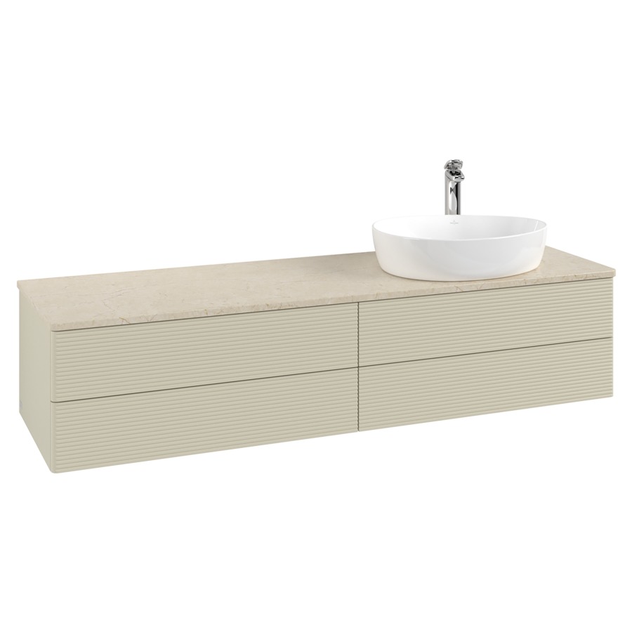 Élément inférieur  Antao
160 x 36 x 50 cm
2&nbsp;éléments de tiroir, 2&nbsp;tiroirs chacune
lavabo à droite
avec siphon gain de place
avec matériel de fixation
pour 1 lavabo à poser 101037/101039/234171
recouvrement Botticino, 1 trou pour robinet
