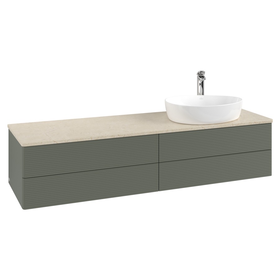 Élément inférieur  Antao
160 x 36 x 50 cm
2&nbsp;éléments de tiroir, 2&nbsp;tiroirs chacune
lavabo à droite
avec siphon gain de place
avec matériel de fixation
pour 1 lavabo à poser 101037/101039/234171
recouvrement Botticino, 1 trou pour robinet