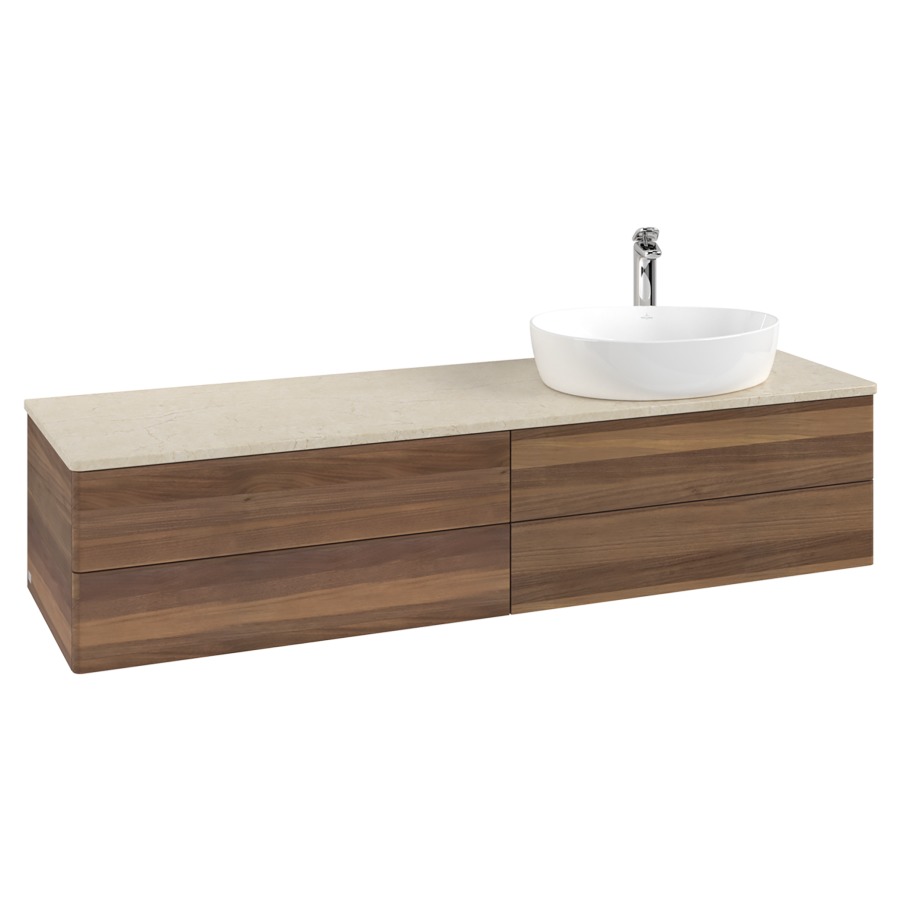 Élément inférieur  Antao
160 x 36 x 50 cm
2&nbsp;éléments de tiroir, 2&nbsp;tiroirs chacune
lavabo à droite
avec siphon gain de place
avec matériel de fixation
pour 1 lavabo à poser 101037/101039/234171
recouvrement Botticino, 1 trou pour robinet