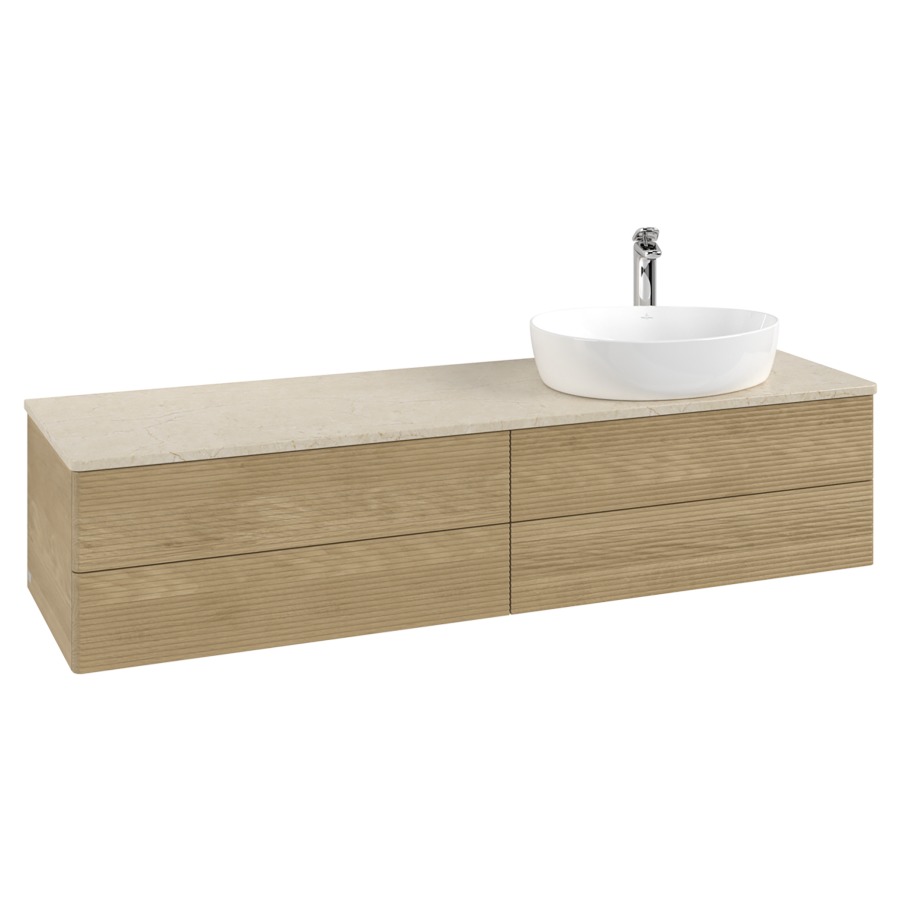 Élément inférieur  Antao
160 x 36 x 50 cm
2&nbsp;éléments de tiroir, 2&nbsp;tiroirs chacune
lavabo à droite
avec siphon gain de place
avec matériel de fixation
pour 1 lavabo à poser 101037/101039/234171
recouvrement Botticino, 1 trou pour robinet