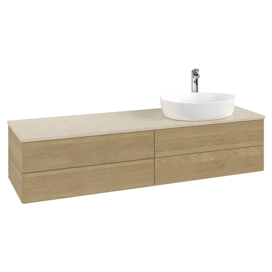 Élément inférieur  Antao
160 x 36 x 50 cm
2&nbsp;éléments de tiroir, 2&nbsp;tiroirs chacune
lavabo à droite
avec siphon gain de place
avec matériel de fixation
pour 1 lavabo à poser 101037/101039/234171
recouvrement Botticino, 1 trou pour robinet