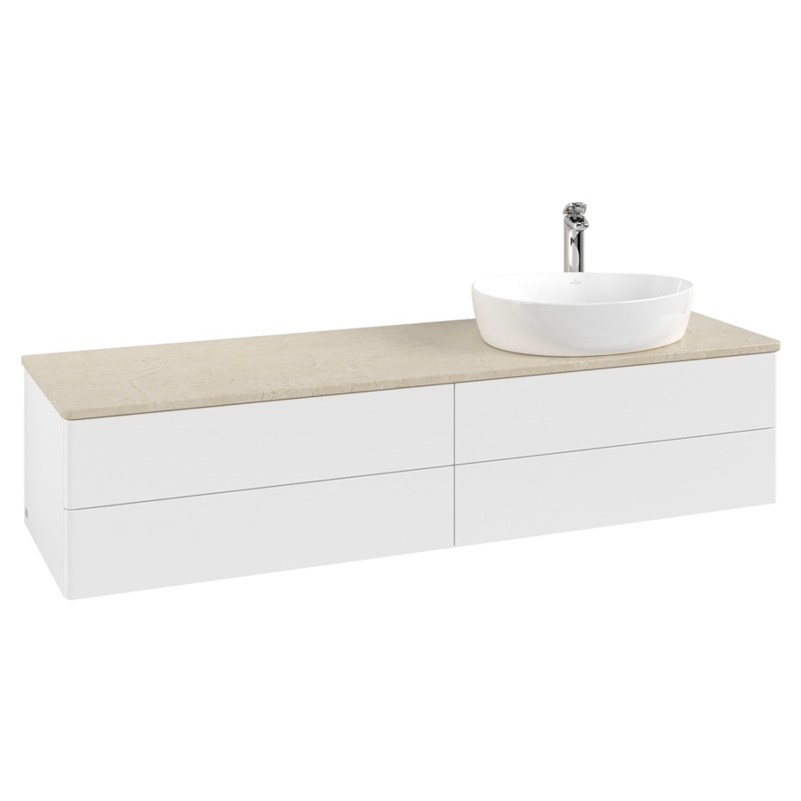 Élément inférieur  Antao
160 x 36 x 50 cm
2&nbsp;éléments de tiroir, 2&nbsp;tiroirs chacune
lavabo à droite
avec siphon gain de place
avec matériel de fixation
pour 1 lavabo à poser 101037/101039/234171
recouvrement Botticino, 1 trou pour robinet