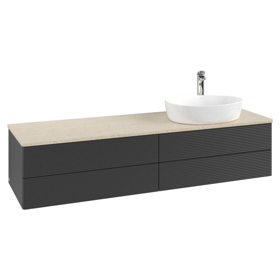 Élément inférieur  Antao
160 x 36 x 50 cm
2&nbsp;éléments de tiroir, 2&nbsp;tiroirs chacune
lavabo à droite
avec siphon gain de place
avec matériel de fixation
pour 1 lavabo à poser 101037/101039/234171
recouvrement Botticino, 1 trou pour robinet