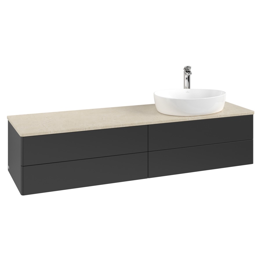 Élément inférieur  Antao
160 x 36 x 50 cm
2&nbsp;éléments de tiroir, 2&nbsp;tiroirs chacune
lavabo à droite
avec siphon gain de place
avec matériel de fixation
pour 1 lavabo à poser 101037/101039/234171
recouvrement Botticino, 1 trou pour robinet