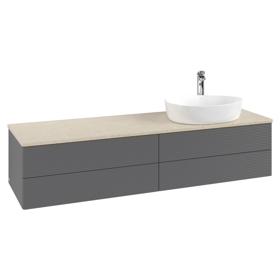Élément inférieur  Antao
160 x 36 x 50 cm
2&nbsp;éléments de tiroir, 2&nbsp;tiroirs chacune
lavabo à droite
avec siphon gain de place
avec matériel de fixation
pour 1 lavabo à poser 101037/101039/234171
recouvrement Botticino, 1 trou pour robinet