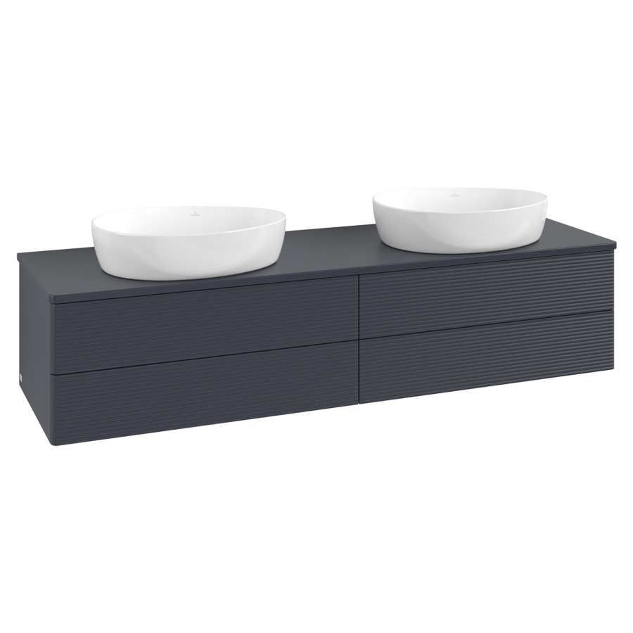 Élément inférieur  Antao
160 x 36 x 50 cm
2&nbsp;éléments de tiroir, 2&nbsp;tiroirs chacune
avec siphon gain de place
avec matériel de fixation
pour 2 lavabos à poser 234171/234172/234173
recouvrement sans trou pour robinet