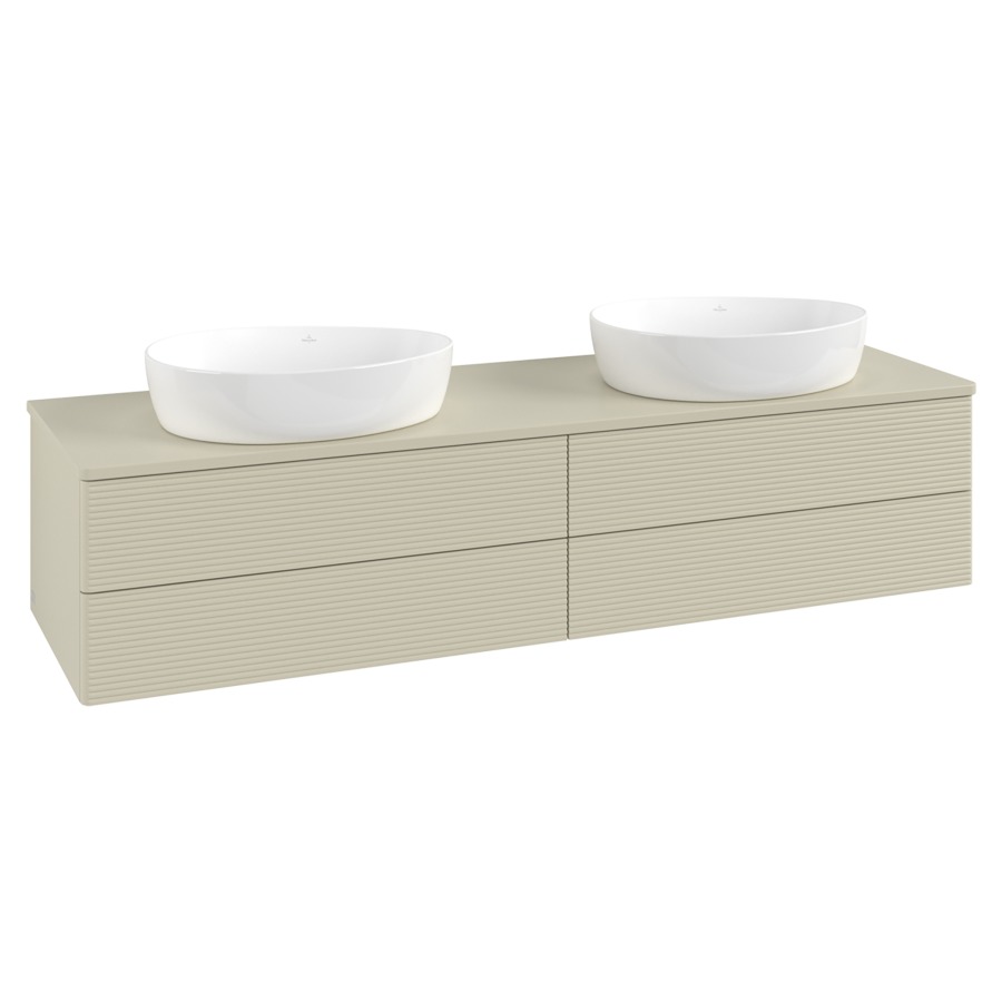 Élément inférieur  Antao
160 x 36 x 50 cm
2&nbsp;éléments de tiroir, 2&nbsp;tiroirs chacune
avec siphon gain de place
avec matériel de fixation
pour 2 lavabos à poser 234171/234172/234173
recouvrement sans trou pour robinet
