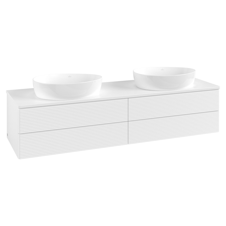 Élément inférieur  Antao
160 x 36 x 50 cm
2&nbsp;éléments de tiroir, 2&nbsp;tiroirs chacune
avec siphon gain de place
avec matériel de fixation
pour 2 lavabos à poser 234171/234172/234173
recouvrement sans trou pour robinet