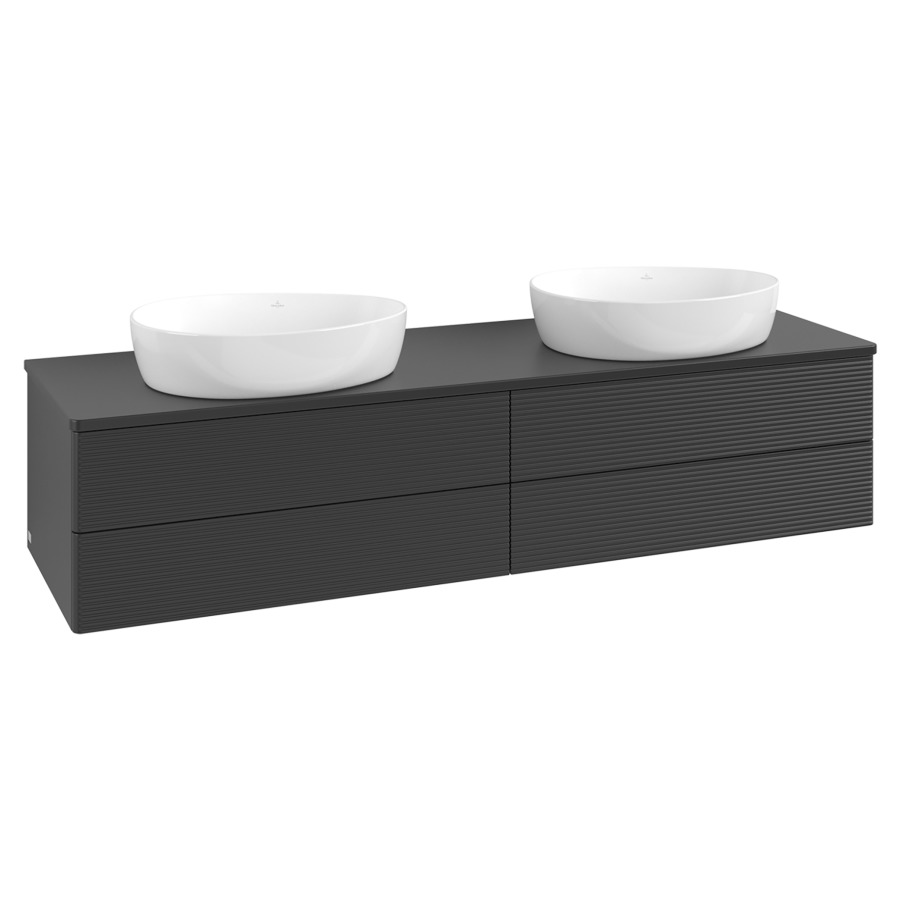 Élément inférieur  Antao
160 x 36 x 50 cm
2&nbsp;éléments de tiroir, 2&nbsp;tiroirs chacune
avec siphon gain de place
avec matériel de fixation
pour 2 lavabos à poser 234171/234172/234173
recouvrement sans trou pour robinet