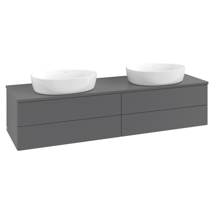 Élément inférieur  Antao
160 x 36 x 50 cm
2&nbsp;éléments de tiroir, 2&nbsp;tiroirs chacune
avec siphon gain de place
avec matériel de fixation
pour 2 lavabos à poser 234171/234172/234173
recouvrement sans trou pour robinet