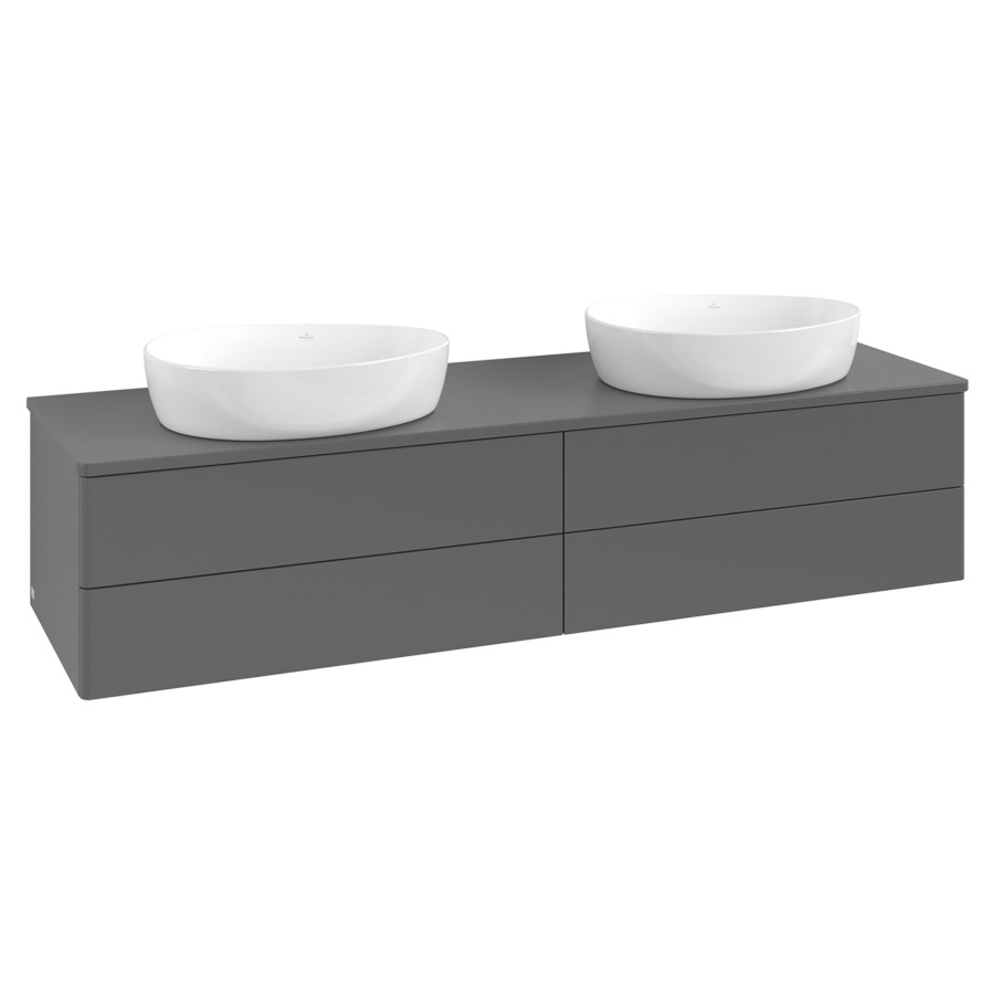 Élément inférieur  Antao
160 x 36 x 50 cm
2&nbsp;éléments de tiroir, 2&nbsp;tiroirs chacune
avec siphon gain de place
avec matériel de fixation
pour 2 lavabos à poser 234171/234172/234173
recouvrement sans trou pour robinet